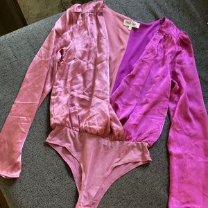 Peach Love California size small two tone mauve and fuchsia satin bodysuit